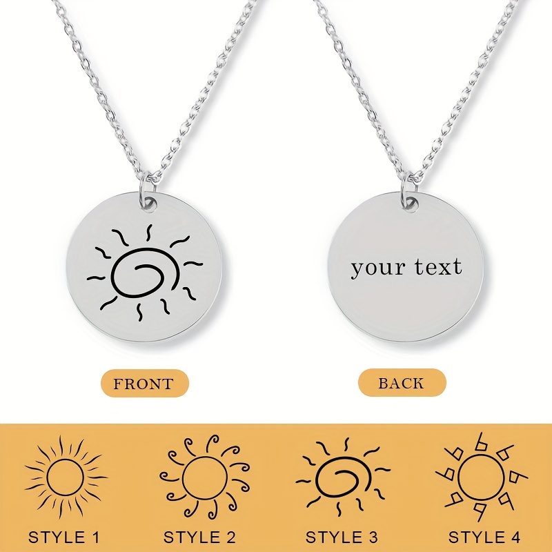 Women's Customized Sun Symbol Necklace, Engraved Text Pendant